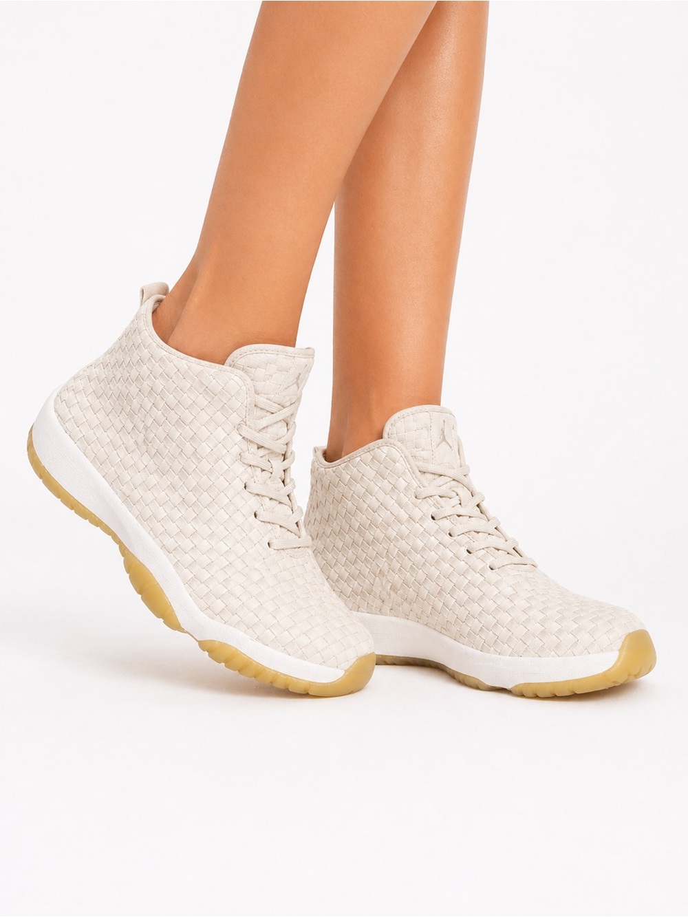 Nike Air Jordan Future Size 6.5 Youth Woven High-Top‎ Sneakers - Cream